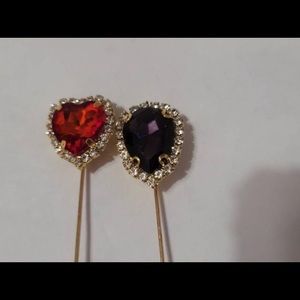 2 Sparkle Rhinestone Heart Lapel/Hat Pin 2 /2.5”